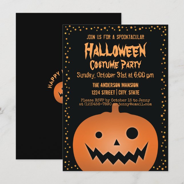 Haunted Jack O Lantern Pumpkin Halloween Party Invitation (Front/Back)
