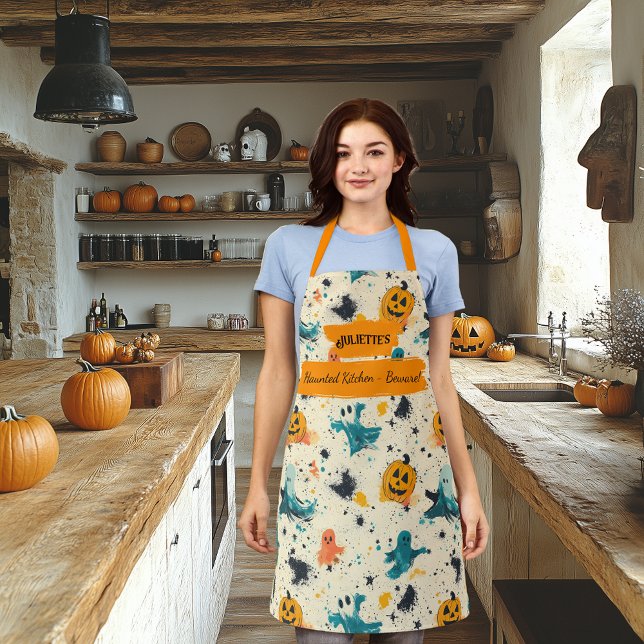 Haunted Kitchen Ghosts and Pumpkins Design Apron (Creator Uploaded)