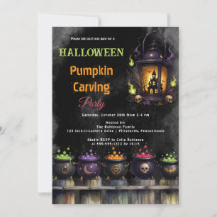 Haunted Lantern and Spooky Cauldron Halloween Part Invitation