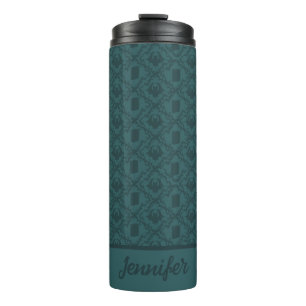 Haunted Library Books and Bats Patterned Thermal Tumbler