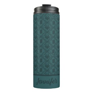 Haunted Library Books and Bats Patterned Thermal Tumbler