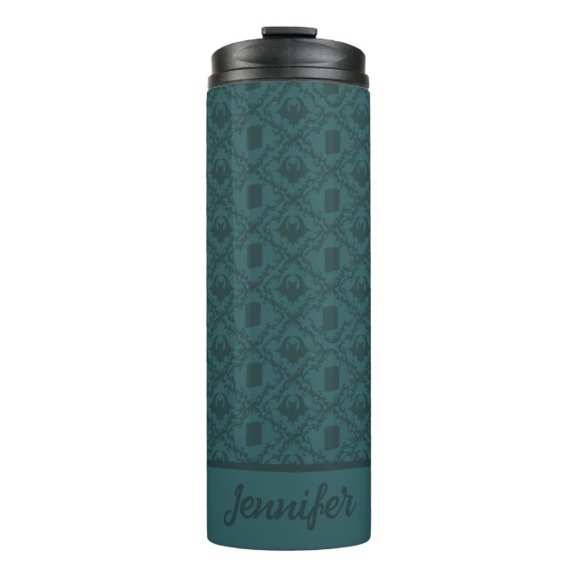 Haunted Library Books and Bats Patterned Thermal Tumbler (Front)