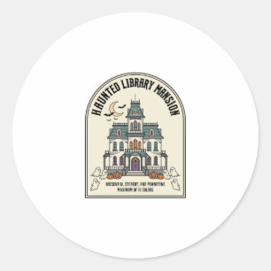 Haunted Library Salem Ghost Vintage Halloween_1 Classic Round Sticker