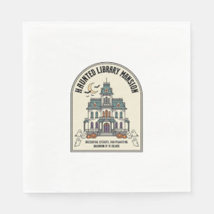 Haunted Library Salem Ghost Vintage Halloween_1 Napkin