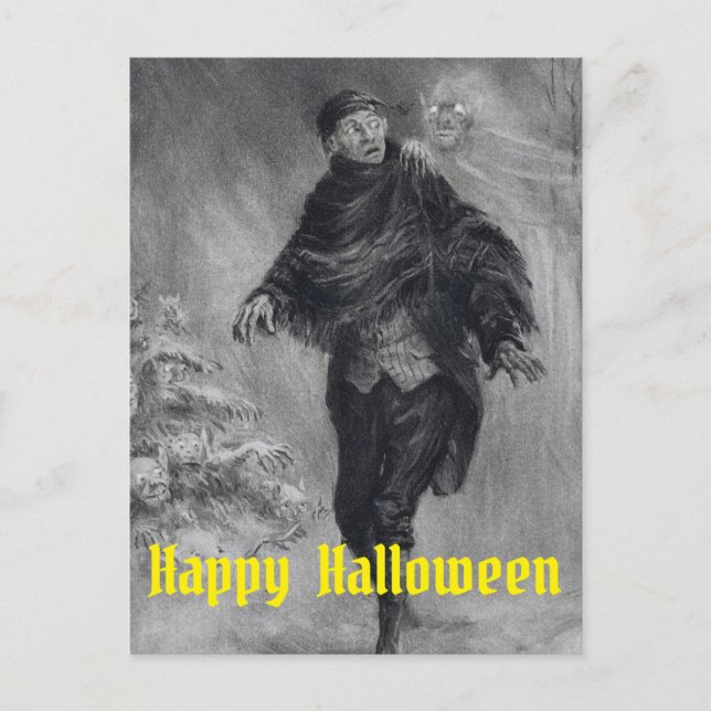 Haunted Man Happy Halloween Ghosts Postcard (Front)