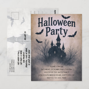 Haunted Manor Halloween Party Invitation  Postcard