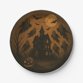 "Haunted Manor Halloween Party Plates" Paper Plate