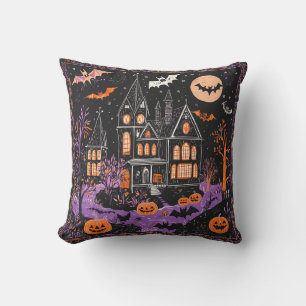 Haunted Mansion Bats Jack-O-Lantern Halloween Deco Cushion