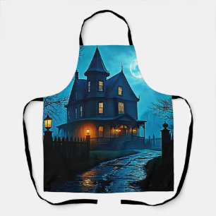 Haunted Mansion Blue Moonlight Night Design Apron