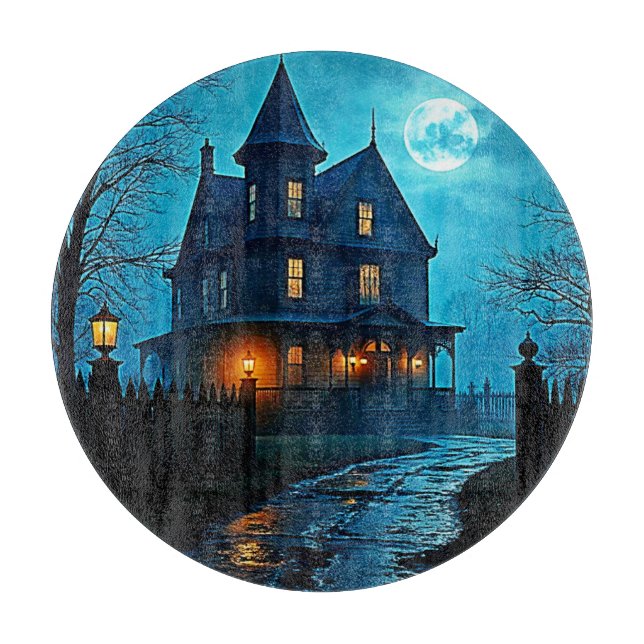 Haunted Mansion Blue Moonlight Night Design Cutting Board (Front)