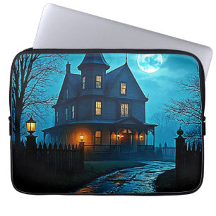 Haunted Mansion Blue Moonlight Night Design Laptop Sleeve
