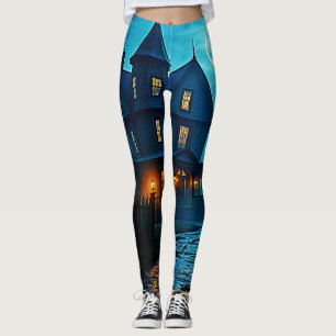 Haunted Mansion Blue Moonlight Night Design Leggings