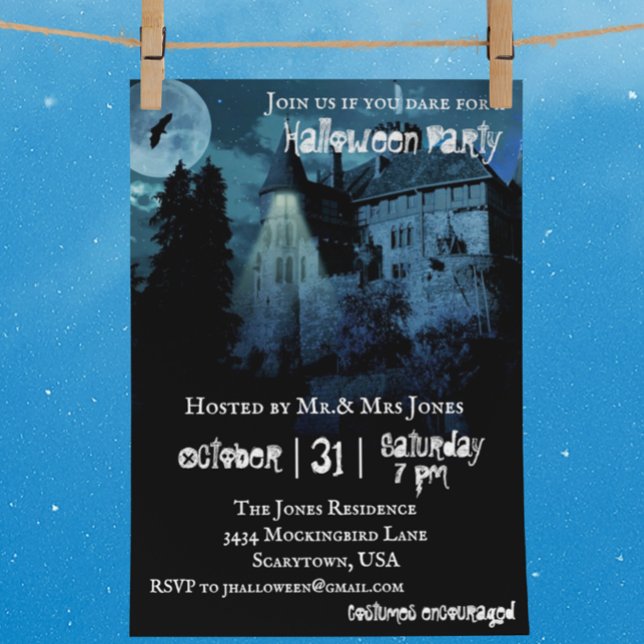 Haunted Mansion Castle House Night Halloween Invitation (Creator Uploaded)