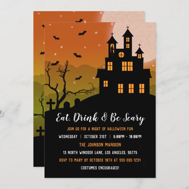 Haunted Mansion Eat Drink & Be Scary Halloween Invitation (Front/Back)