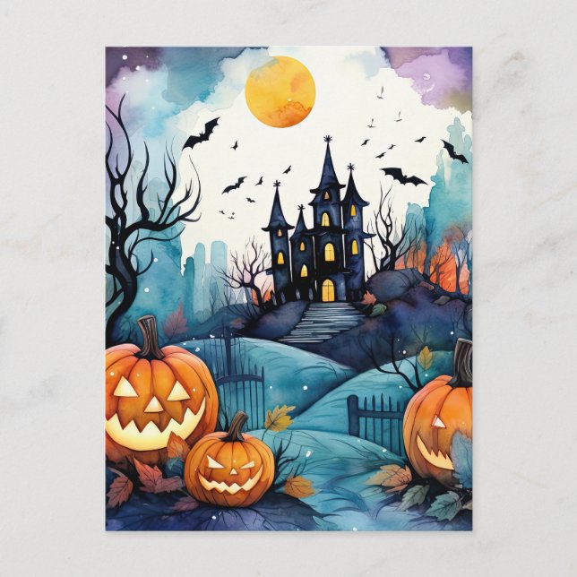 Haunted Mansion Jack O’Lantern Bats Halloween  Holiday Postcard (Front)