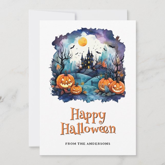 Haunted Mansion Jack O’Lantern Ghost Halloween  Holiday Card (Front)