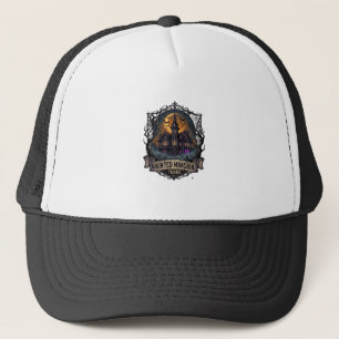 Haunted Mansion Tours Halloween Gothic House Cresc Trucker Hat