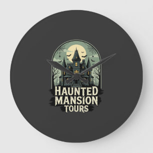 Haunted Mansion Tours Vintage Halloween Vector Large Clock