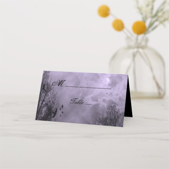 Haunted Moon Purple Mist with Ravens Place Card (Front)