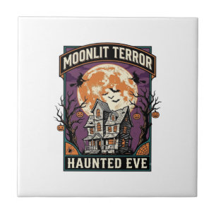 Haunted Moon Shirt Vintage Engraving Halloween Gra Ceramic Tile