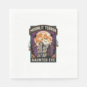 Haunted Moon Shirt Vintage Engraving Halloween Gra Napkin