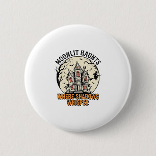 Haunted Moon Shirt Vintage Engraving Spooky House  6 Cm Round Badge
