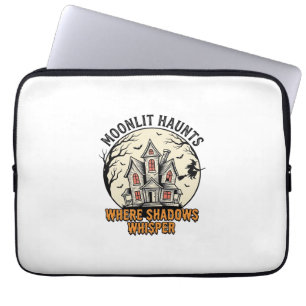 Haunted Moon Shirt Vintage Engraving Spooky House Laptop Sleeve