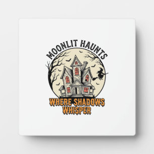Haunted Moon Shirt Vintage Engraving Spooky House Plaque
