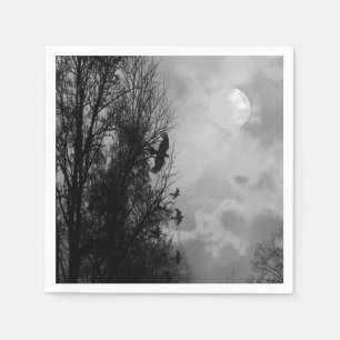 Haunted Moon with Ravens Halloween Napkin