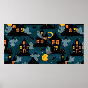 Haunted Neighbourhood Halloween vintage Seamless P Poster