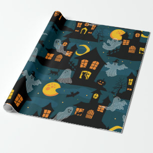 Haunted Neighbourhood Halloween vintage Seamless P Wrapping Paper