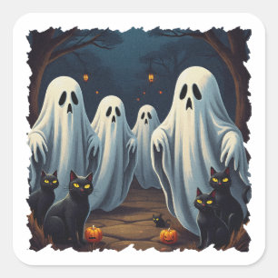 Haunted Night Illustration Square Sticker