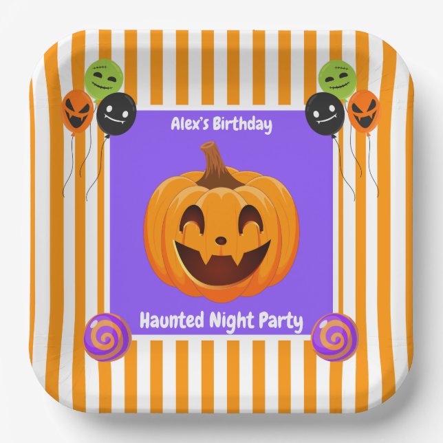 Haunted Night Party Birthday  – Halloween night Paper Plate (Front)