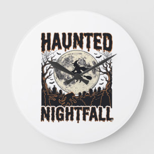 Haunted Night Shirt Vintage Engraving Halloween De Large Clock