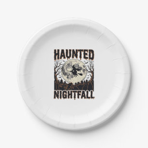 Haunted Night Shirt Vintage Engraving Halloween De Paper Plate
