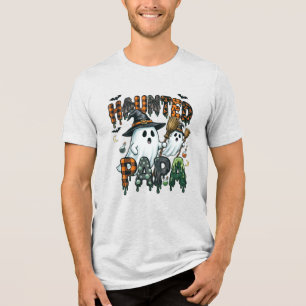 Haunted Papa Halloween Ghost Design Tri-Blend Shirt