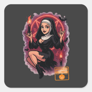 Haunted Pin-Up Nun – Spooky Halloween Square Sticker