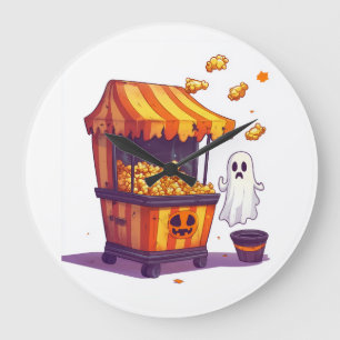 Haunted Popcorn Stand Large Clock