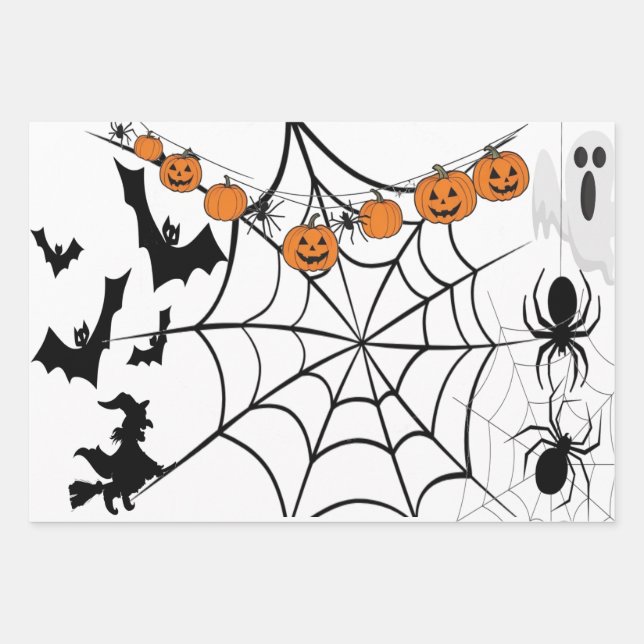 Haunted Pumpkin Gift Wrap White For Halloween (Front)
