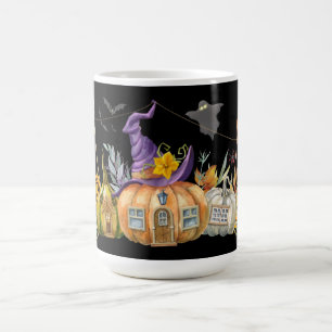 Haunted Pumpkin House with Ghost & Bats Coffee Mug