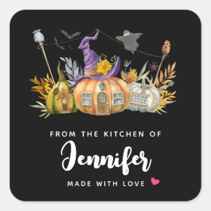 Haunted Pumpkin House with Ghost & Bats Kitchen Square Sticker