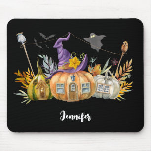 Haunted Pumpkin House with Ghost & Bats Mouse Pad