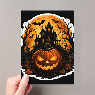 🎃 Haunted Pumpkin Moon Halloween Sticker | Spooky Acrylic Invitations