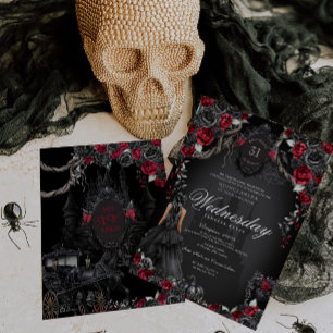 Haunted Quinceanera Black Roses Red Halloween Invitation