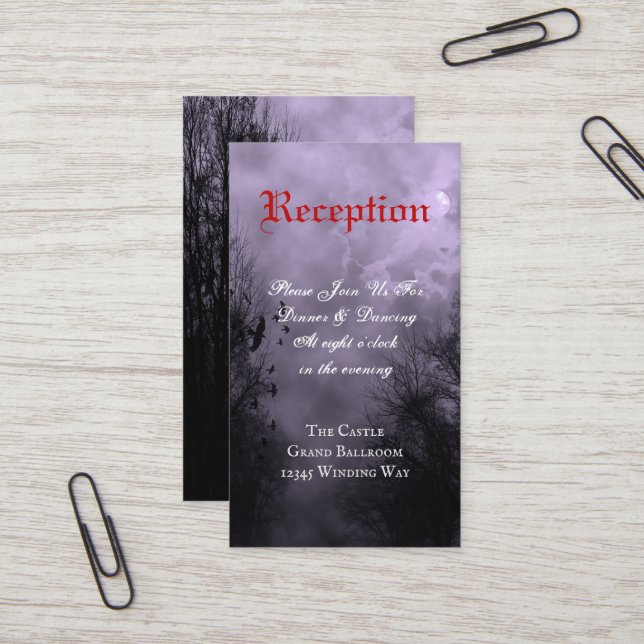 Haunted Raven Purple Moon Editable Reception Card (Front/Back In Situ)