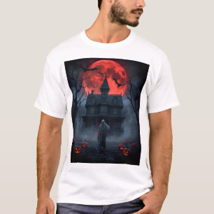 Haunted Red Moon Halloween T-Shirt Spooky Ghost