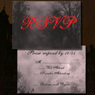 Haunted Red Sky with Ravens Halloween RSVP Card