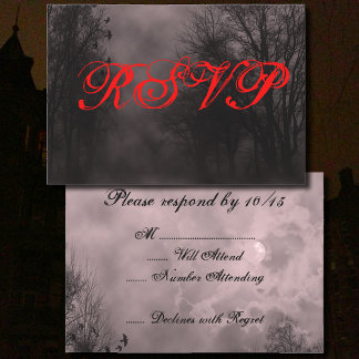 Haunted Red Sky with Ravens Halloween RSVP Card