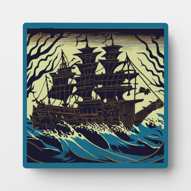 Haunted Sailing Ship Woodblock 3 Plaque (Front)