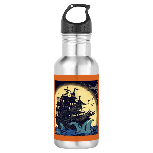 Haunted Sailing Ship Woodblock 4 532 Ml Water Bottle (Front)